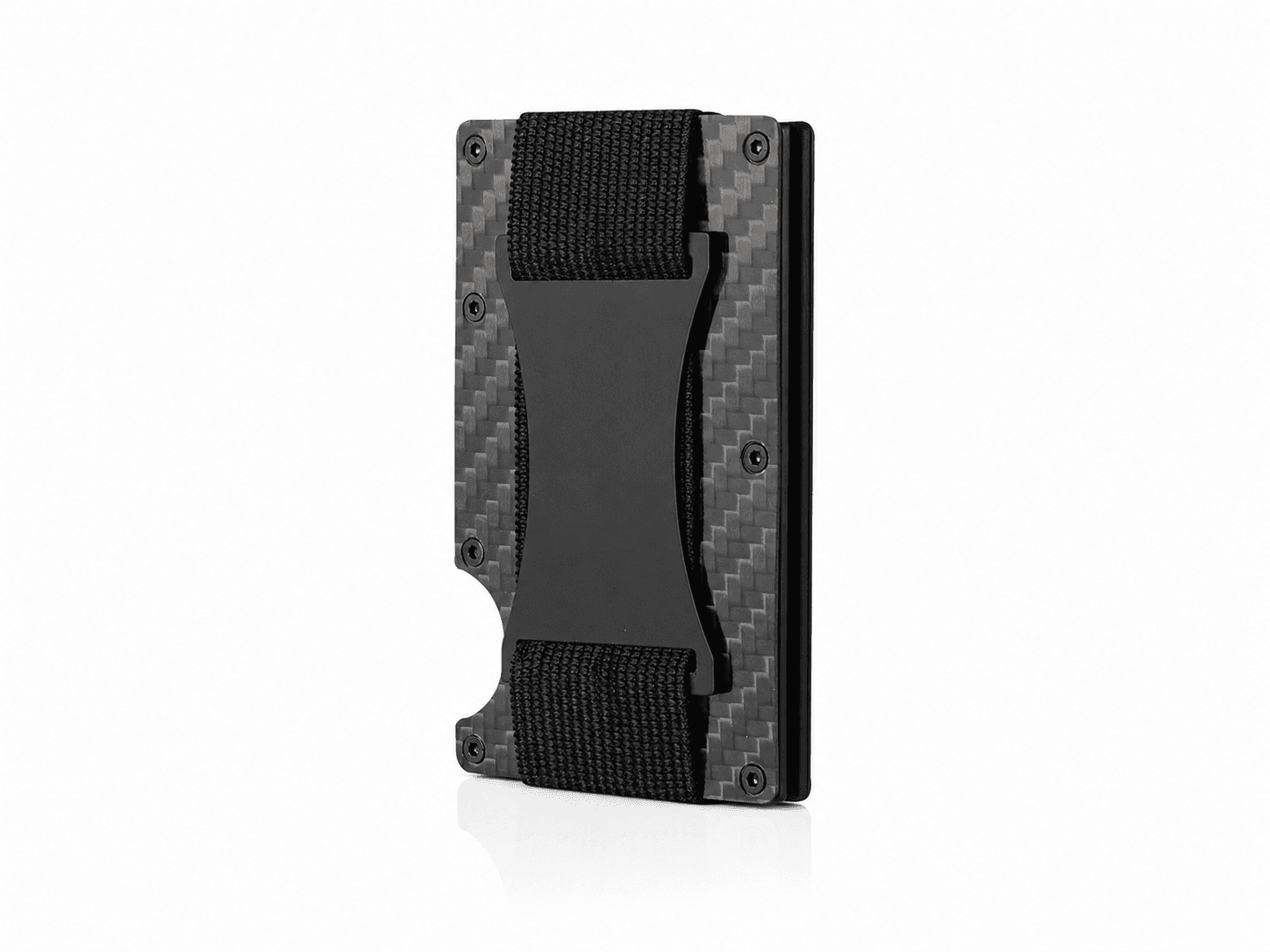 Slim carbon fiber card holder showing woven texture detail